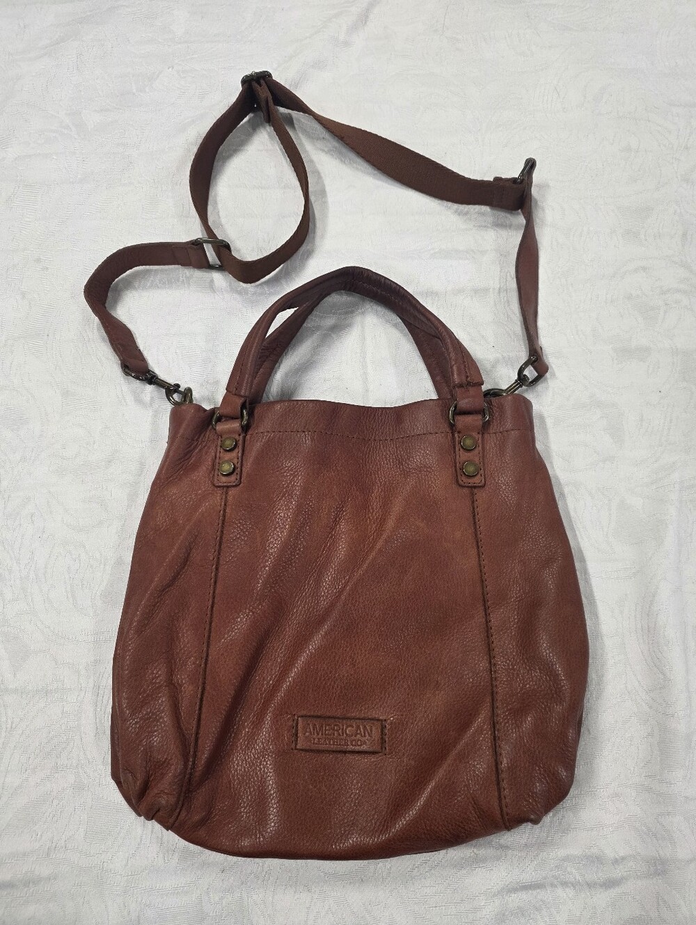 American Leather Co. Convertible Leather Satchel Crossbody Bag Cognac Brown